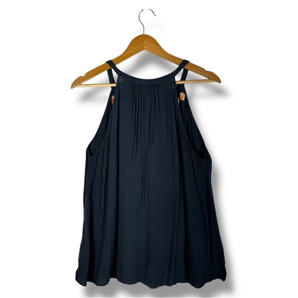Andree By Unit High Neck Embroidered Tie Neck Tank, Midnight Blue, Size Medium - Picture 11 of 11